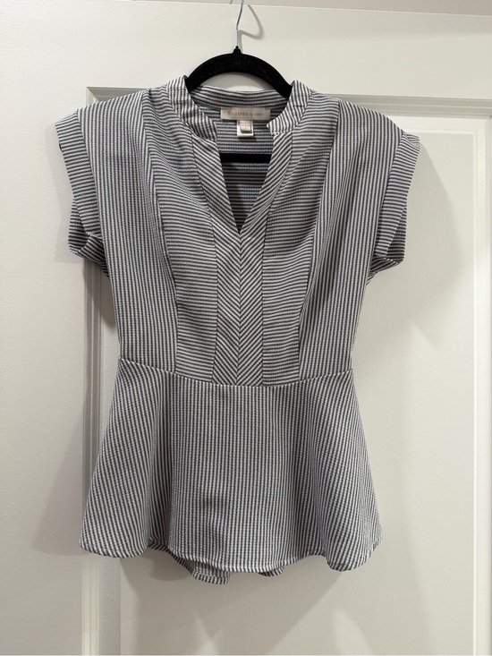 Monteau Los Angeles Tops - Navy and White Striped Peplum Top